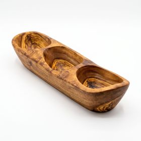Mediterranean Olive Wood 3-Compartment Serving Dish, 12.7" Divided Appetizer & Snack Tray for Olives, Nuts, Dips, Charcuterie Spread