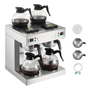 Commercial Drip Coffee Maker, 24 Cups Coffee-Maker Machine with 4 Glass Carafes and 4 Decanter Warmer Plates, Stainless Steel Dual-Head Coffee Br