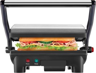 Electric Panini Press Grill and Gourmet Sandwich Maker w/ Non-Stick Coated Plates, Opens 180 Degrees to Fit Any Type or Size Food