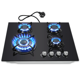 Gaskochfeld 4 Flammig, 60cm Gaskochfeld Gasherd mit Automatischer Thermoelementschutz, 8060W, 220-240V, Erdgas/Propangas