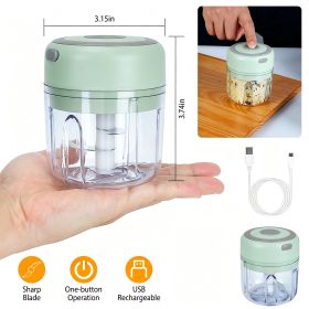 Portable Mini Electric Garlic Chopper, Rechargeable Small Food Processor with 304 Stainless Steel Blade, Detachable Design for Chopping Vegetable (Color: green)